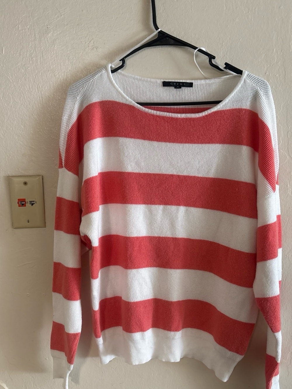 Cyrus Coral and White Striped Lightweight Sweater